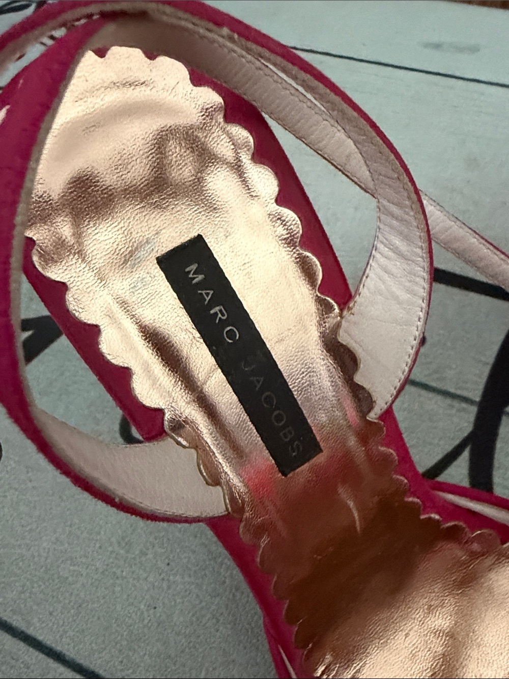 Marc Jacobs Bright Pink Suede Peep-Toe Slingback Heels - Picture 2 of 6
